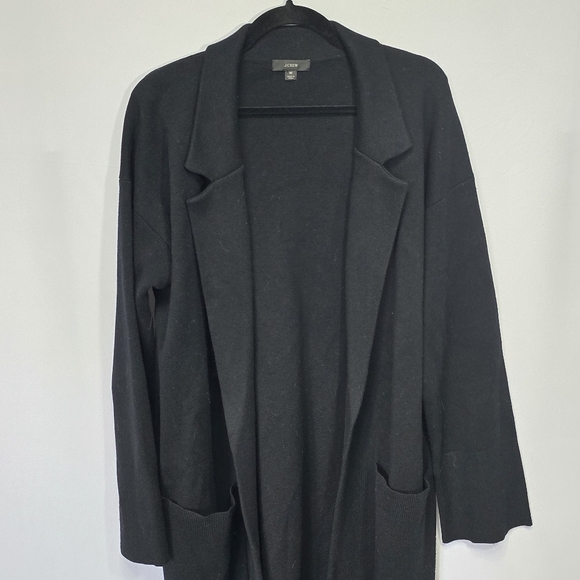 J Crew Ella Black Open Front Longline Blazer Cardigan Duster Sweater , Sz M P - Picture 3 of 8